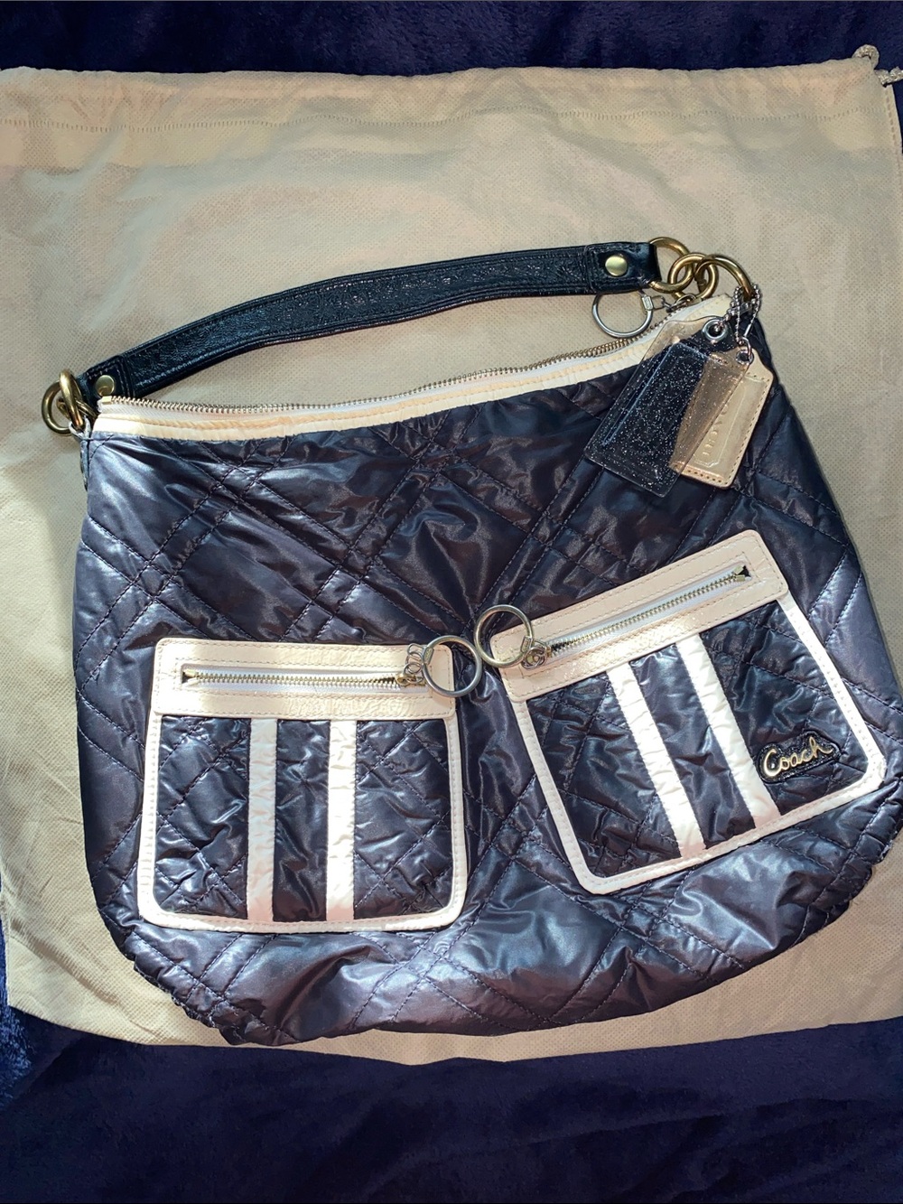 Coach Black Ski Bonny Bag with Cream Trim